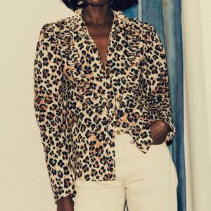Mille Jolie Leopard Cheetah Print Ruffle Button Up Blouse - Sz Medium